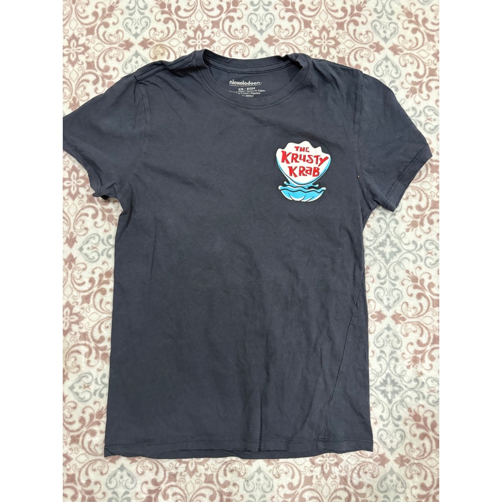 Nickelodeon Spongebob Squarepants Krusty Krab POOP Graphic T-Shirt XS Navy